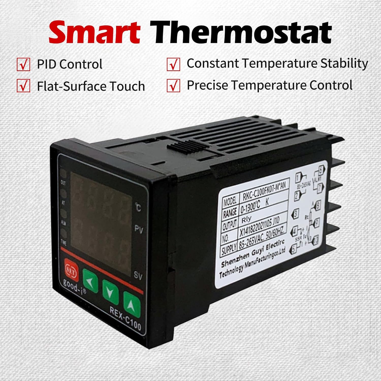 PID Temperature Controller, Digital Display REX-C100 Temperature Controllers Box with Solid State Relay SSR 40DA and K Thermocouple Probe, Universal 100-240V (PID+40DA SSR+Heat Sink+K Sensor)