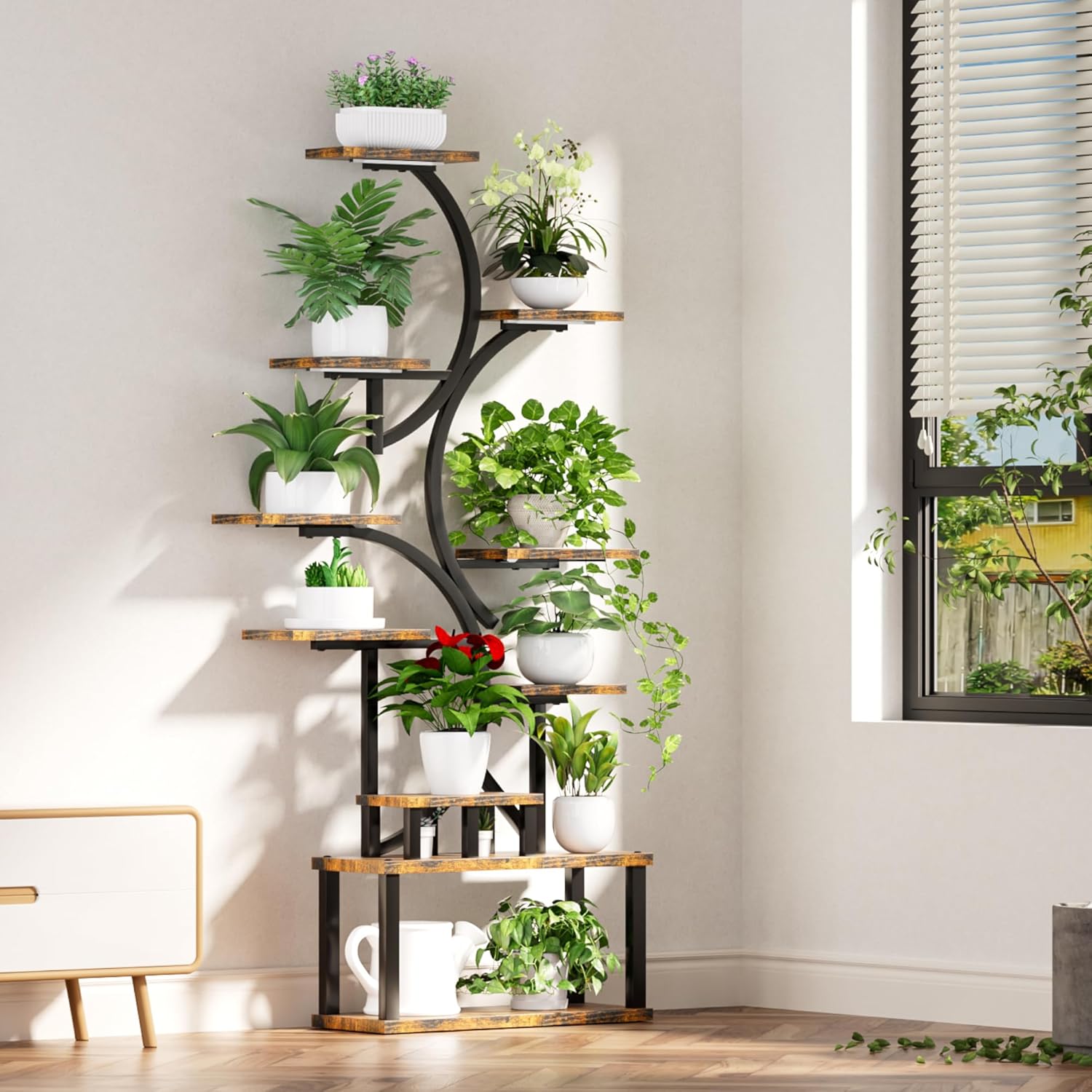 10-Tier Plant Stand, 69 Inch Tall S-Shaped Corner Plant Rack with 5 Grow Lights, for Indoor Plants, Living Room, Garden and Patio