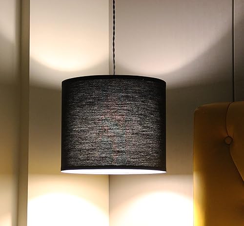 Miniatura 5 de Lámpara colgante enchufable con interruptor de cable de 15 pies y pantallas de lámpara de tambor de lino, juego de 2 lámparas colgantes para sala de