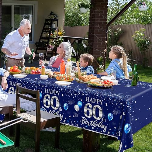 Miniatura 33 de GREHUMOR Mantel de feliz cumpleaños de 3 piezas, color azul plateado, suministros para fiesta de cumpleaños 30, funda de mesa desechable de plástico