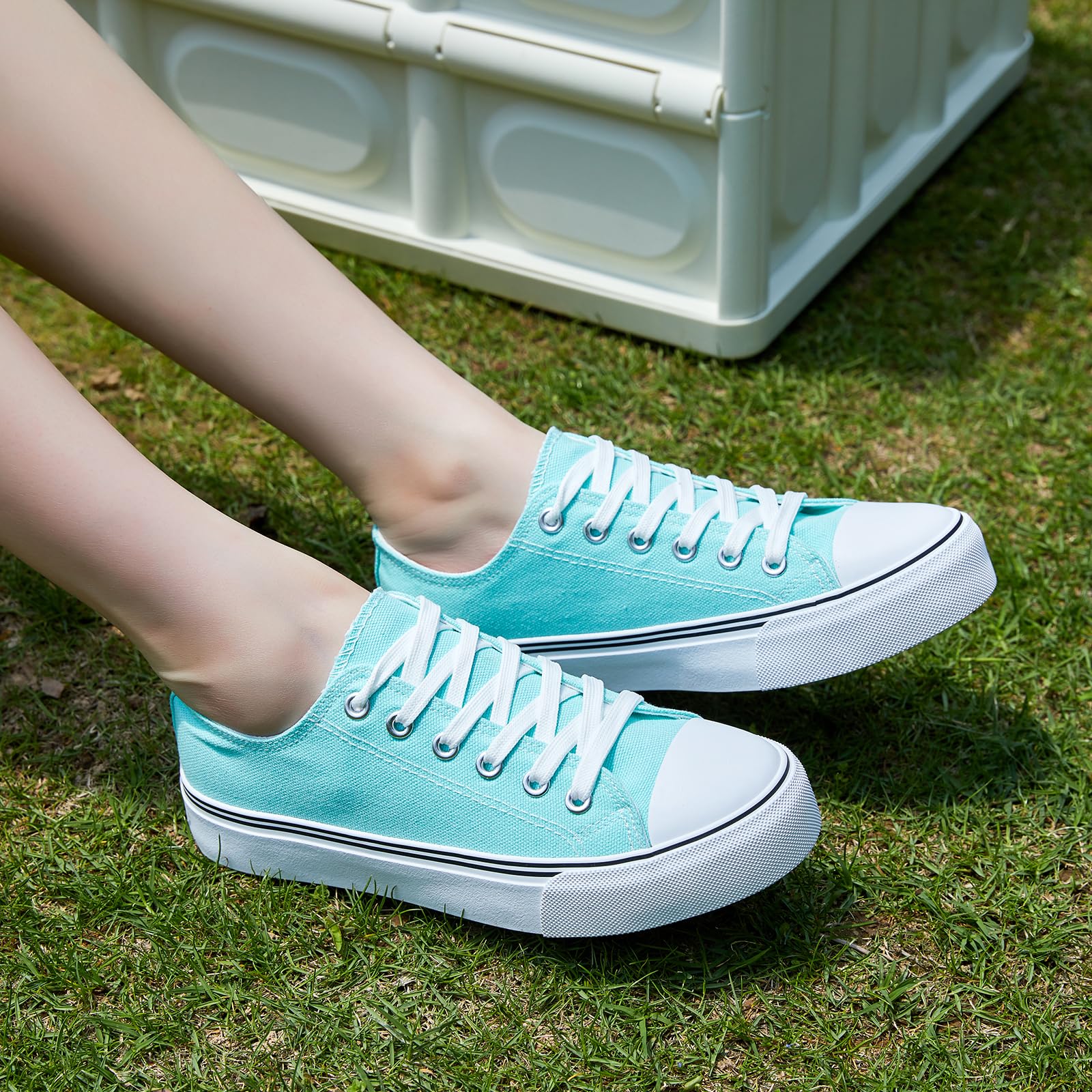 ZGR Womens White Tennis Shoes for Women,Lace up Canvas Sneakers,Casual Walking Canvas Shoes: 6 Light Green