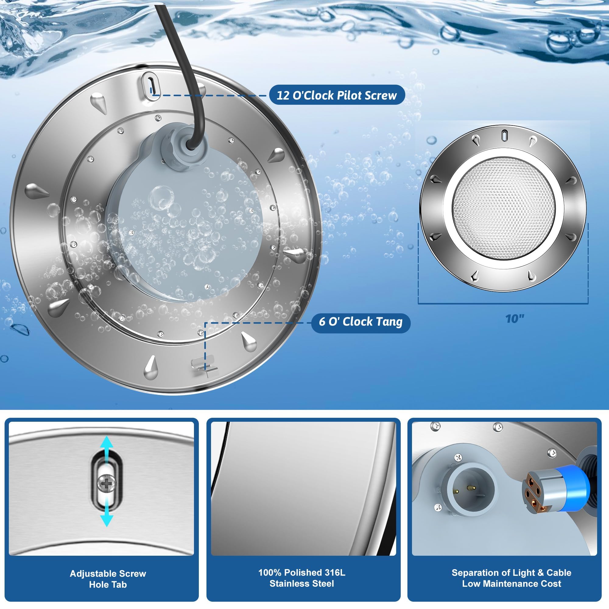 Pool Light Led Complete Snapklik.com : Pool Light For Inground Pools, 65W 10 Inch RGBW ...