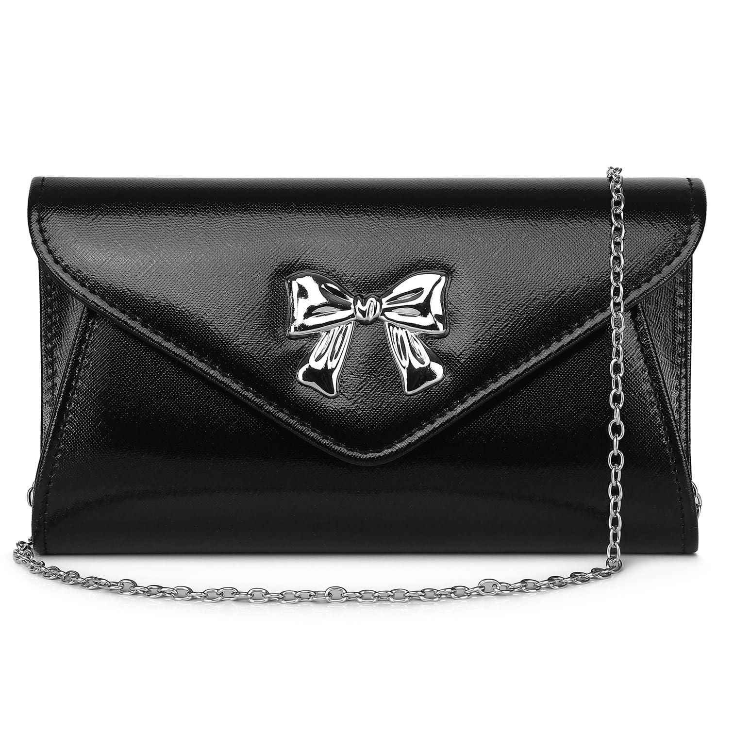 DETARA Women Bow Evening Clutch Purse Elegant PU Leather Shiny Party Bag with Detachable Chain Wedding Prom Handbag