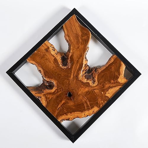 Miniatura 8 de Warmaxx Arte de pared cuadrado de madera de teca rústica de 17 x 17 pulgadas, decoración de pared con borde vivo de granja, decoración de pared para