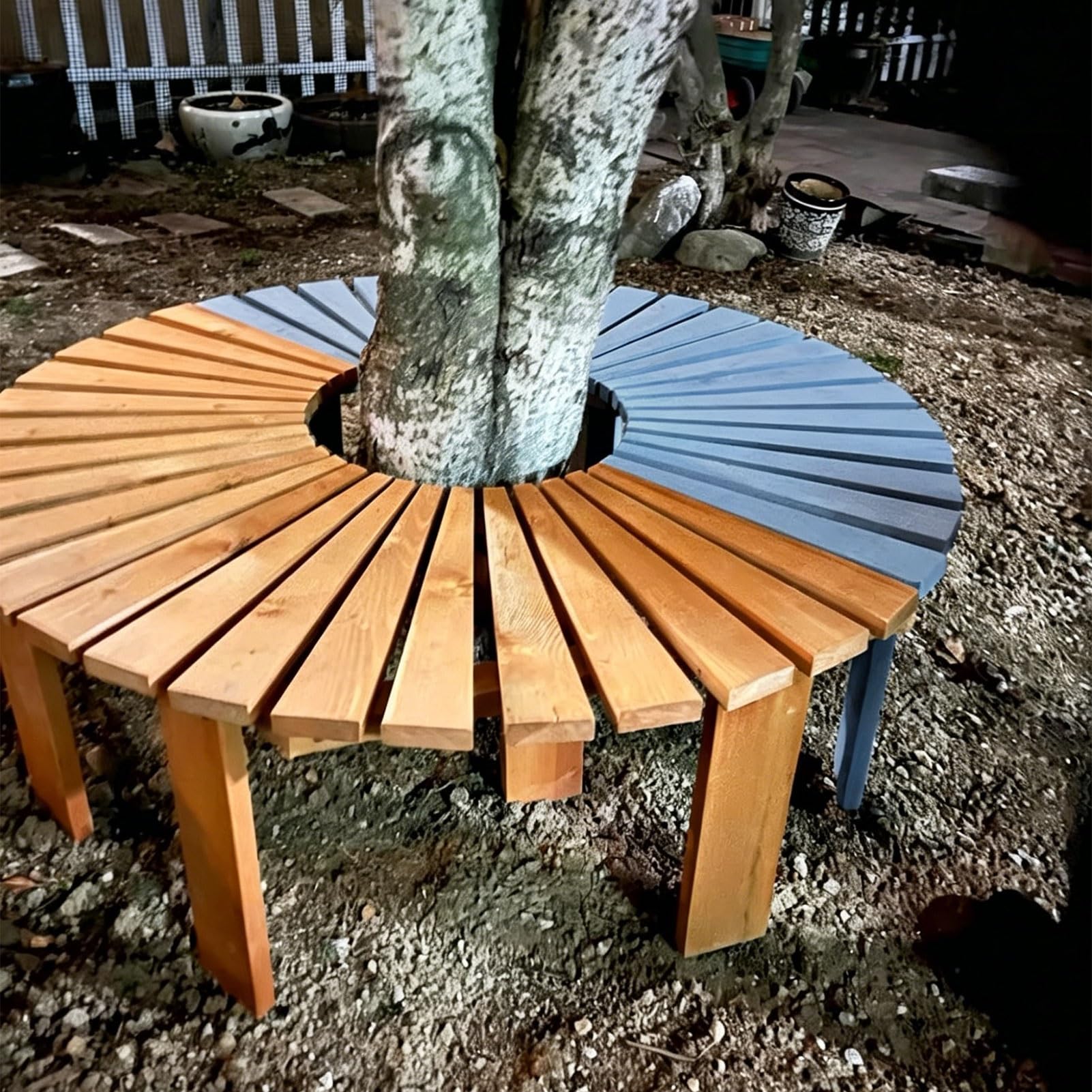 Banco de árbol de jardín de madera para aprovechar espacios vacíos en patios
