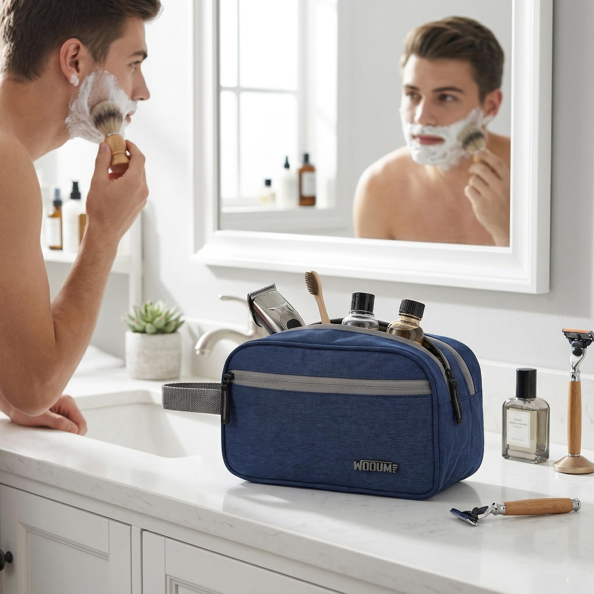 Wooum Travel Toiletry Pouch for Men 1 Year Warranty Shaving Kit Bag Travel Pouch Organizer Medicine Bag Toilet Kit for Travel Small Travel Pouch Bag for Men & Women (Navy Blue)