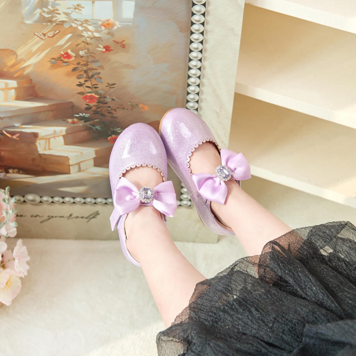Otter MOMO Toddler Little Girls Princess Shoes Mary Jane Ballerina Flats Flower Girl Dress Purple Shoes Size 10 - Image 3