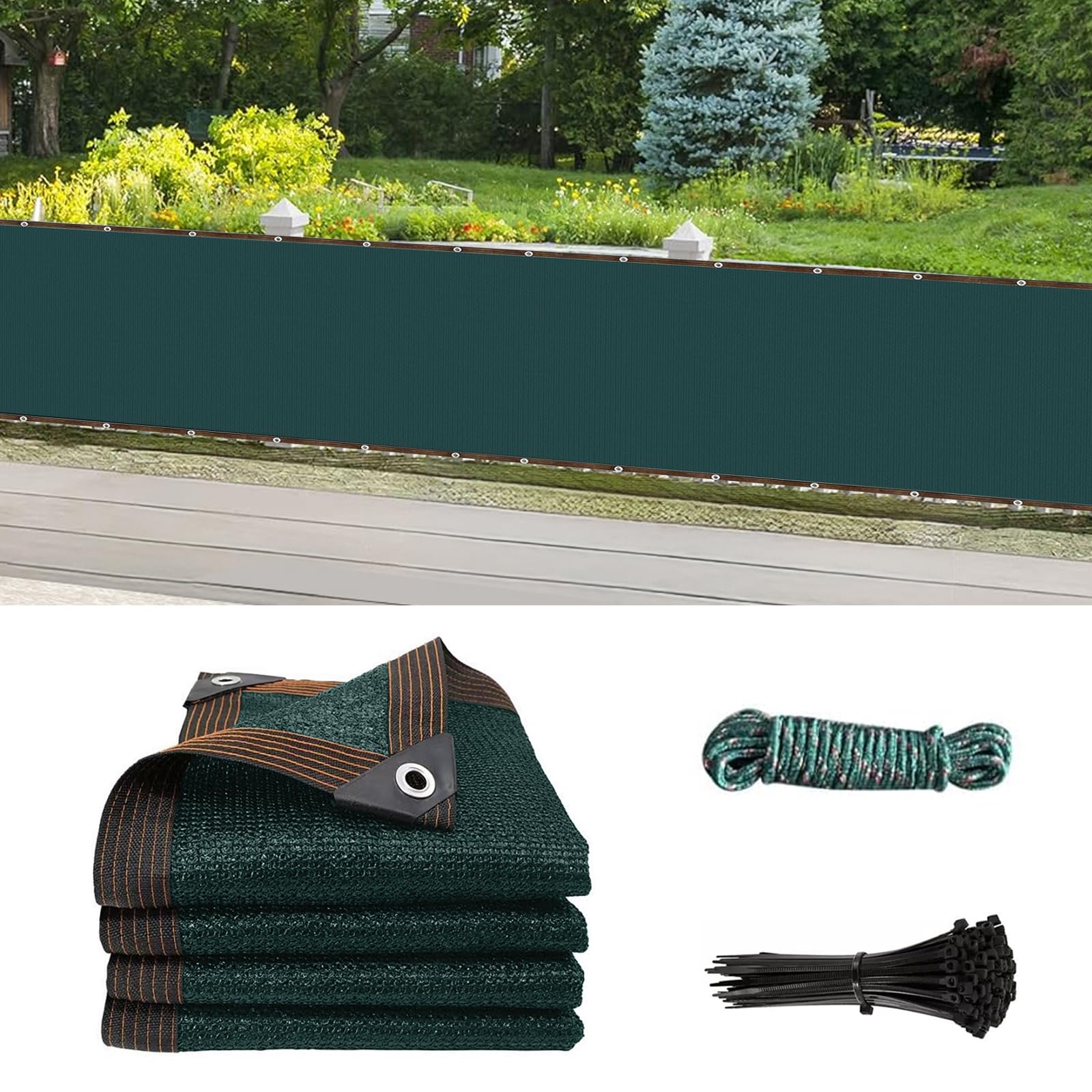 SHYICHENG Balcony Privacy Netting 1 x 5m, Garden Privacy Fence Screening 90% Blocking Tear-Resistant UV-Resistant Shade Cloth/Net with Ties & Ropes for Outdoor, Balcony, Patio, Pool, Dark Green