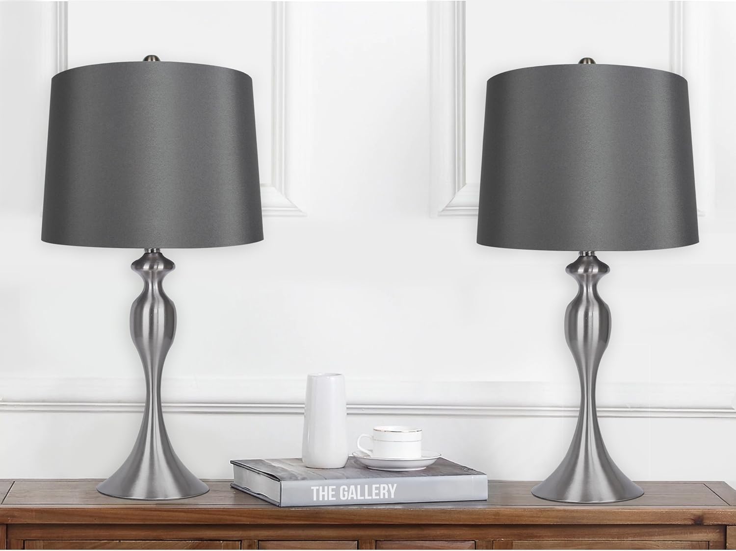 Buy 2 get 3 Grandview Gallery Table Lamps with Dark Grey Lamp Shade, Set of 2 - Brushed Nickel Body with Grey Linen Shade, 26.5 Table Lamps for Bedrooms, Dressers, Buffets and More - ST90215FQ-(W) 🔥 Flash Sale Grandview Gallery Table Lamps with Dark Grey Lamp Shade, Set of 2 - Brushed Nickel Body with Grey Linen Shade, 26.5 Table Lamps for Bedrooms, Dressers, Buffets and More - ST90215FQ-(W)