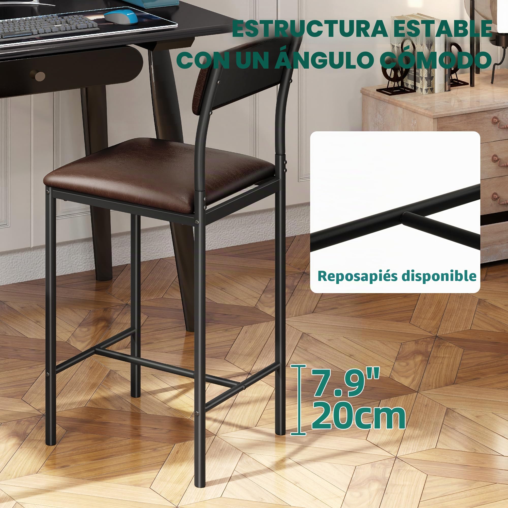YITAHOME Juego de 2 taburetes de Bar, Asiento Alto con Asiento y Respaldo Acolchados, taburetes industriales para Cocina/Comedor, sillas de Bar con reposapiés ergonómico, Color marrón rústico | Asiento alto, taburetes industriales para cocina/comedor, sil