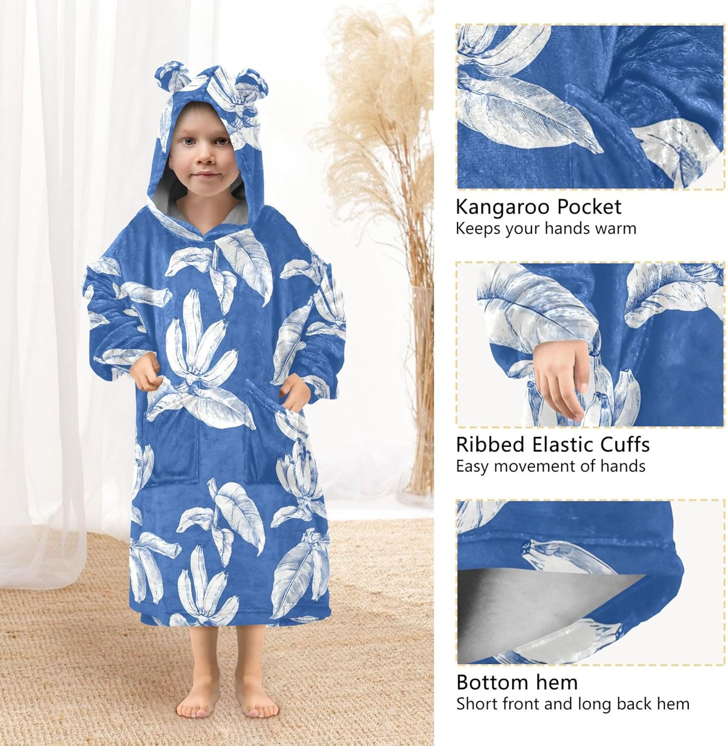 Banana Fruit Kids Wearable Blanket Hoodie with Pocket and Sleeves for Toddlers, Cute Hoodies Girls Boys B0403932