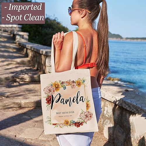 Miniatura 7 de Bolsa de mano personalizada para el Día de la Madre para mujeres con nombre – 3 diseños – Bolsa de lona floral personalizada regalo para mamá –