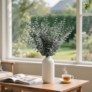 HNVNER 36pcs Eucalyptus Stems Leaves Eucalyptus Artificial Flowers, Real Touch, Grey Green Leaf Branches for Flower Bouquet Arrangement Home Office Decoration