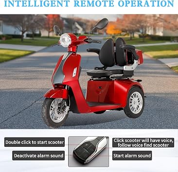 Heavy Duty 3 Wheel Scooter for Seniors, Heavy Duty Mobility Scooter 500lbs Capacity,800W Powered Mobility Scooters Handicap Mobility Scooter for Travel with Full Set Lights (Red)