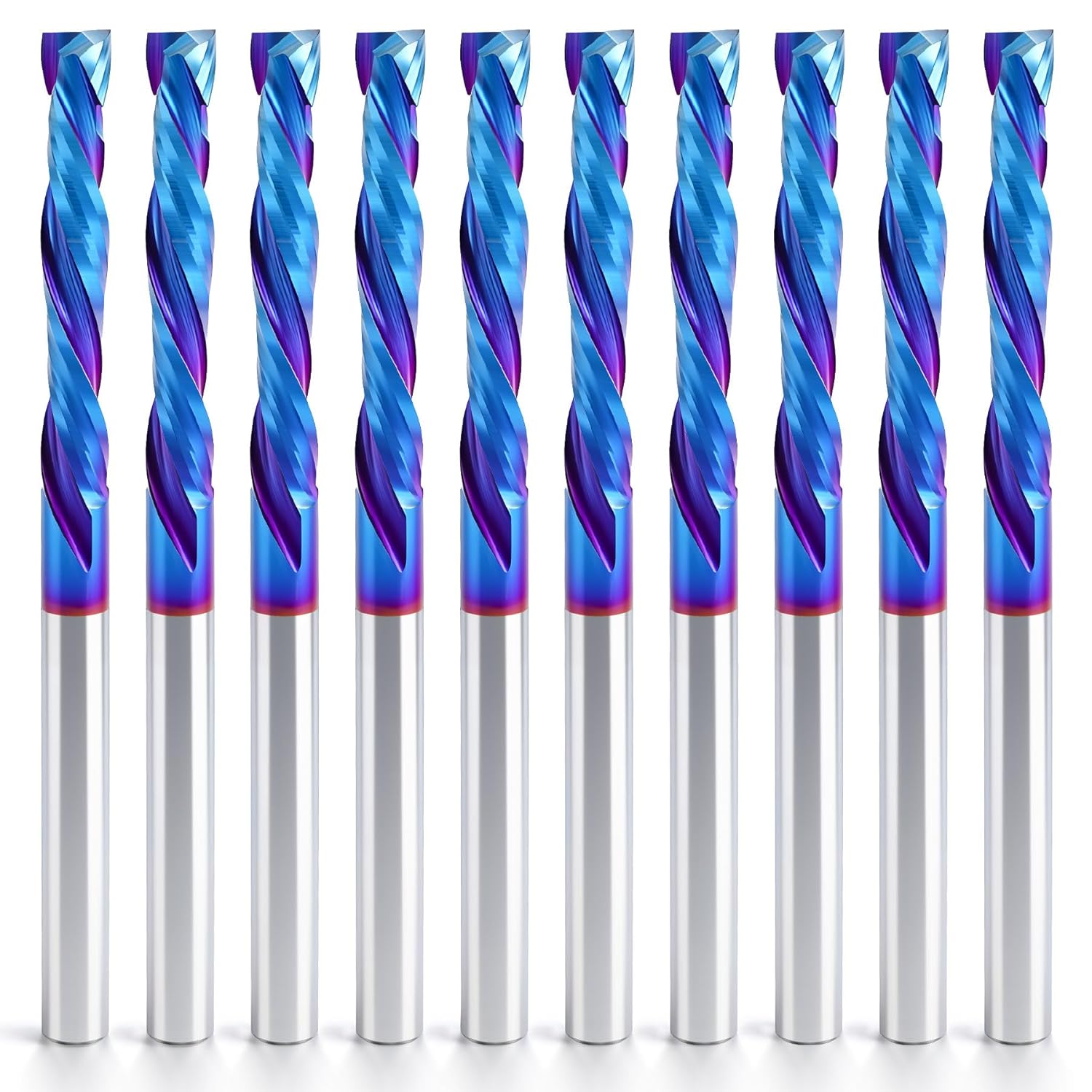 HQMaster Up & Down Cut Compression Bit 1/8" Shank Spiral CNC Router End Mill Tungsten Carbide Milling Cutter Set 10 Pack