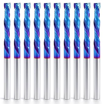 HQMaster Up & Down Cut Compression Bit 1/8" Shank Spiral CNC Router End Mill Tungsten Carbide Milling Cutter Set 10 Pack