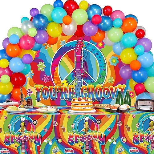 Decoraciones de fiesta de los años 60, decoración de globos hippies de los años 60, kit de globos de telón de fondo de los años 60, letrero de paz y