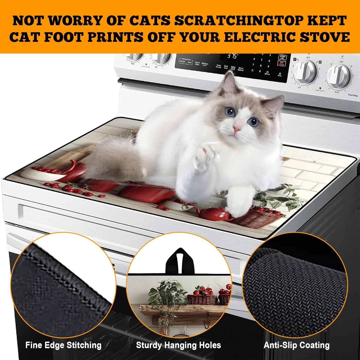 Multi-Design Stove Top Cover for Glass/Electric Stoves - 3-in-1 Heat-Resistant Protector Mat, Non-Slip Drying Rack 28"x20"