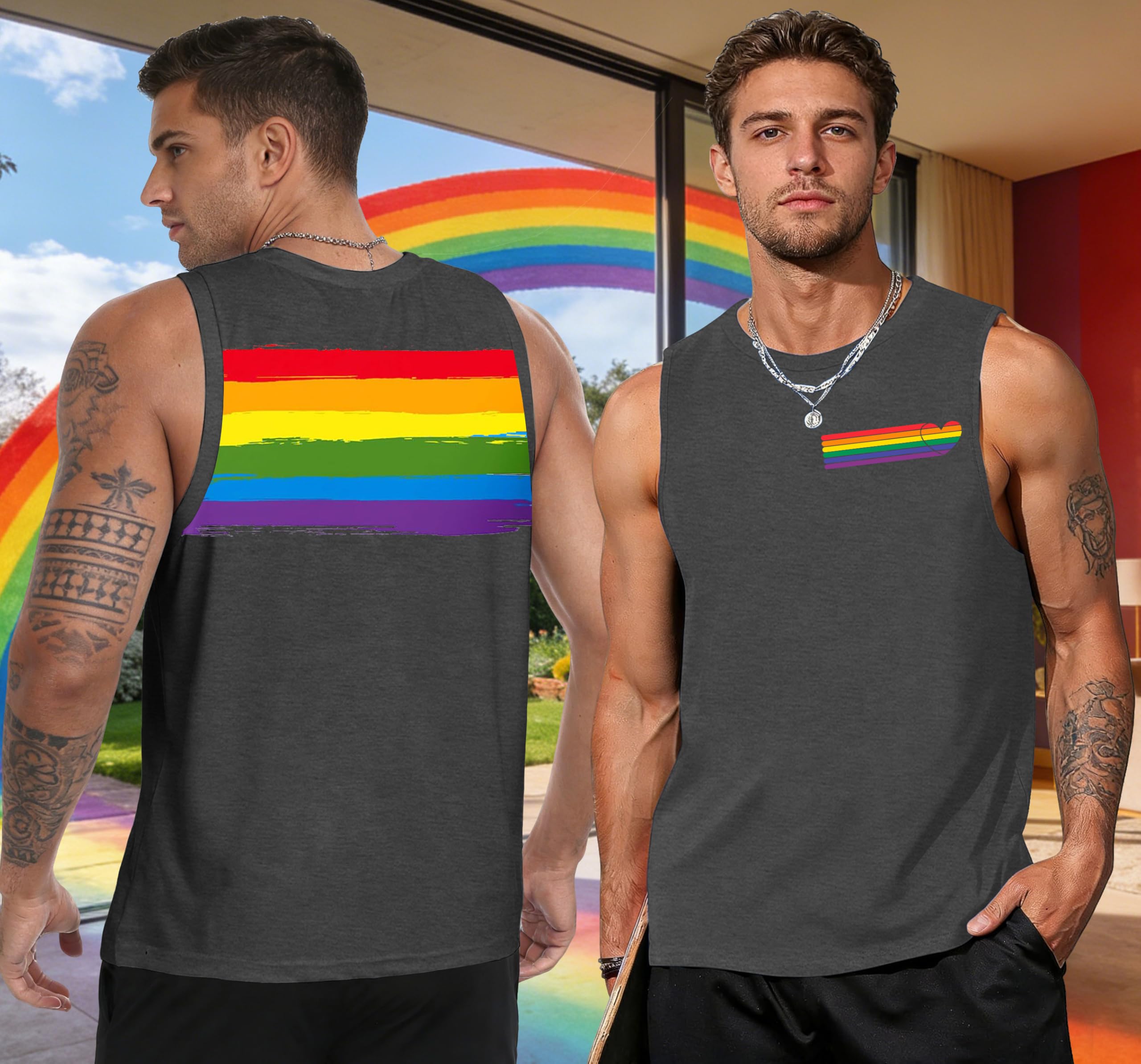 VVNTY Pride - Canotta da uomo con stampa arcobaleno, senza maniche, estiva, gay, LGBTQ Month