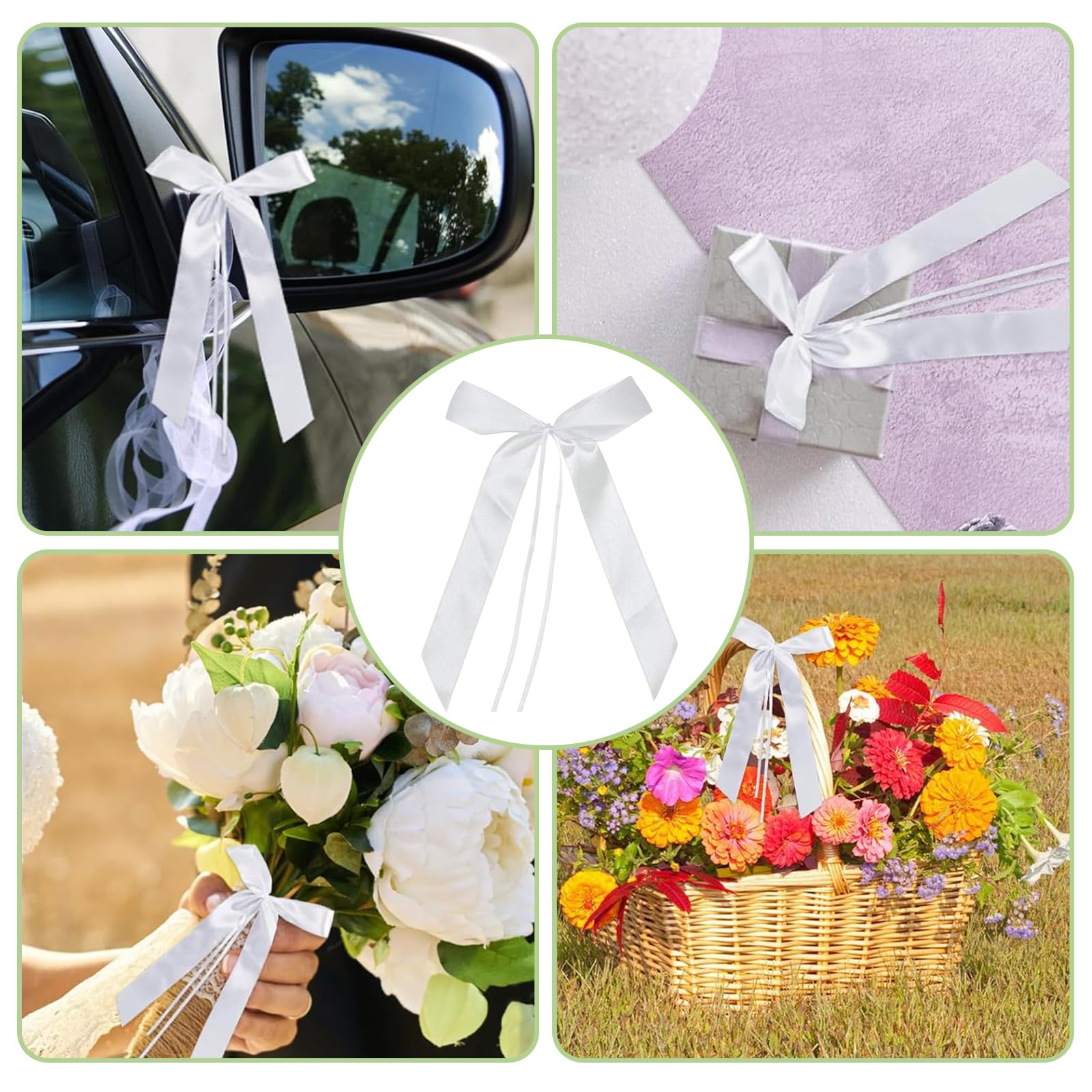 50 Pièces Noeud Voiture Mariage, Fait à La Main Ruban de Satin Noeuds d'Antenne, Noeud Blanc Decoration, Décoration de Voiture Mariage, pour Décoration de Voiture, Mariage, Noël, Fête