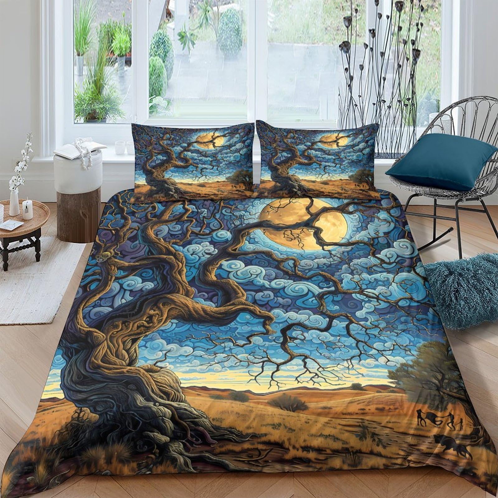 Ctjqhvkz Style-7 3D Printed Ancient Tree Fitted Sheet Microfiber Soft Breathable Sunset Landscape Bed Cover For Bedroom Dorm Mattress Protection Decor Single（135X200cm）
