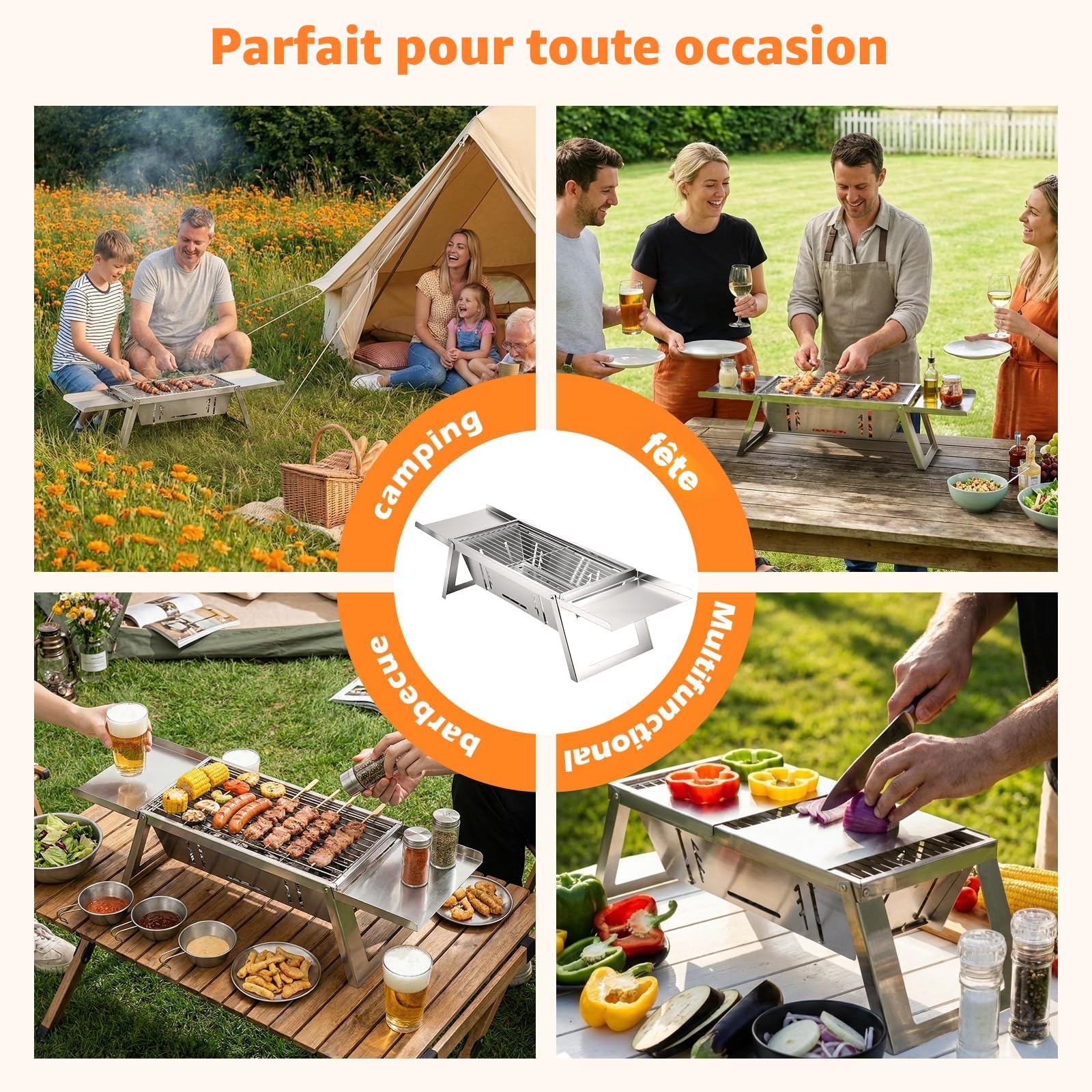 Mini Barbecue Charbon de Bois Portable et Pliable, Petit Barbecue de Table avec Réglage de Chaleur à 4 Niveaux, Barbecue Camping pour Jardin, Terrasse, Pique-Nique, Voyage et Activités de Plein Air