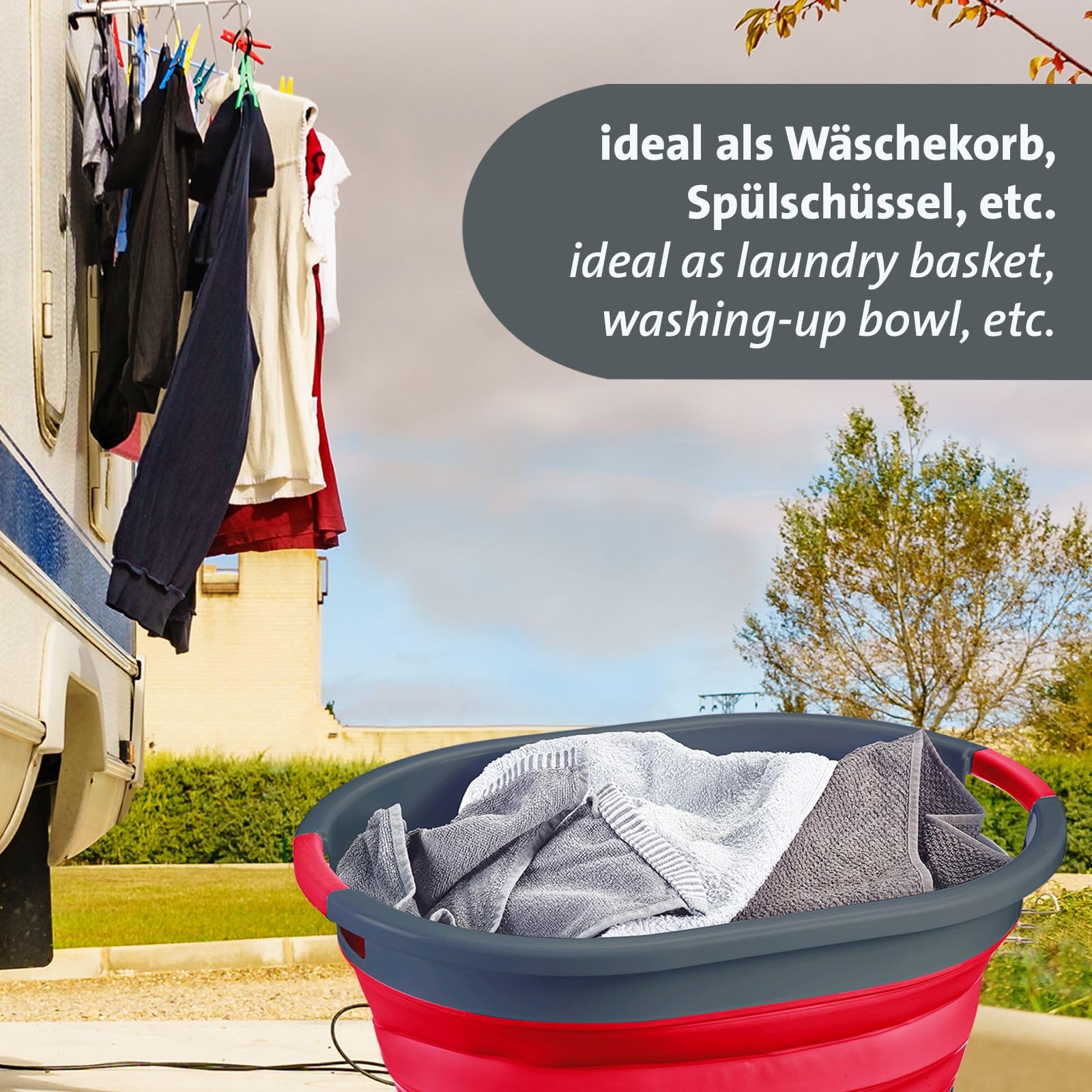 Westmark Set Wäschekorb + Eimer – Platzsparend zusammenfaltbar, tragbar, Wäschekorb und Falteimer für Camping, Reinigung oder zum Spielen für Kinder – ideal für Tiny Living