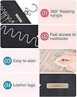Vista 4 de BAGSMART Organizador de joyas colgante con rollo de almacenamiento y ganchos metálicos de doble cara para aretes, collares, anillos en armario, Negro