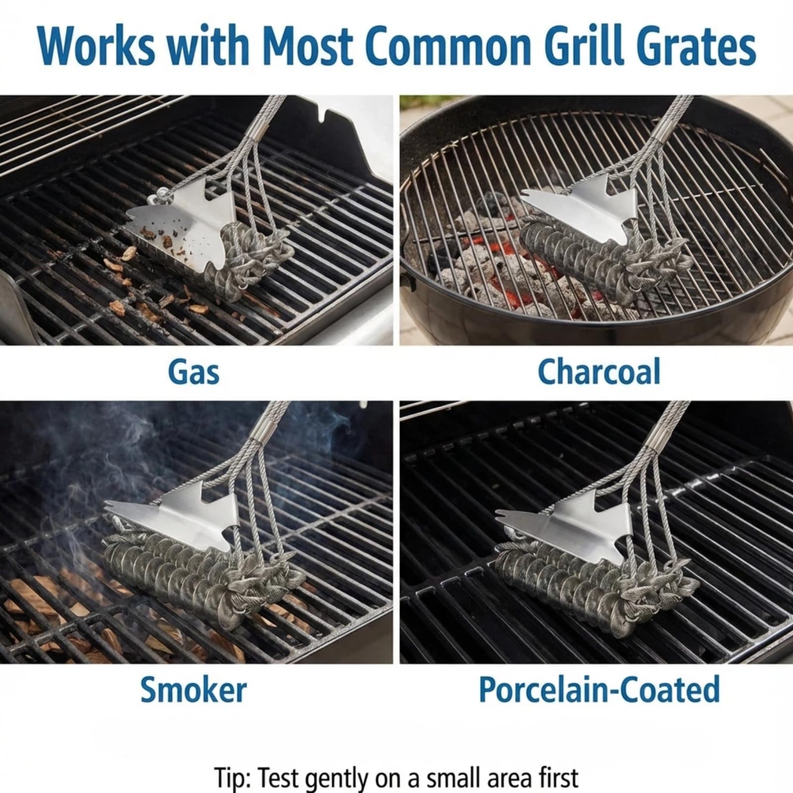Grillbürste mit langem Griff & Flaschenöffner - Borstenfreier Edelstahl BBQ Scraper & Cleaner - Sicher für Porzellan, Weber, Gas & Holzkohlegrills - Ideales Geschenk für Papa & BBQ