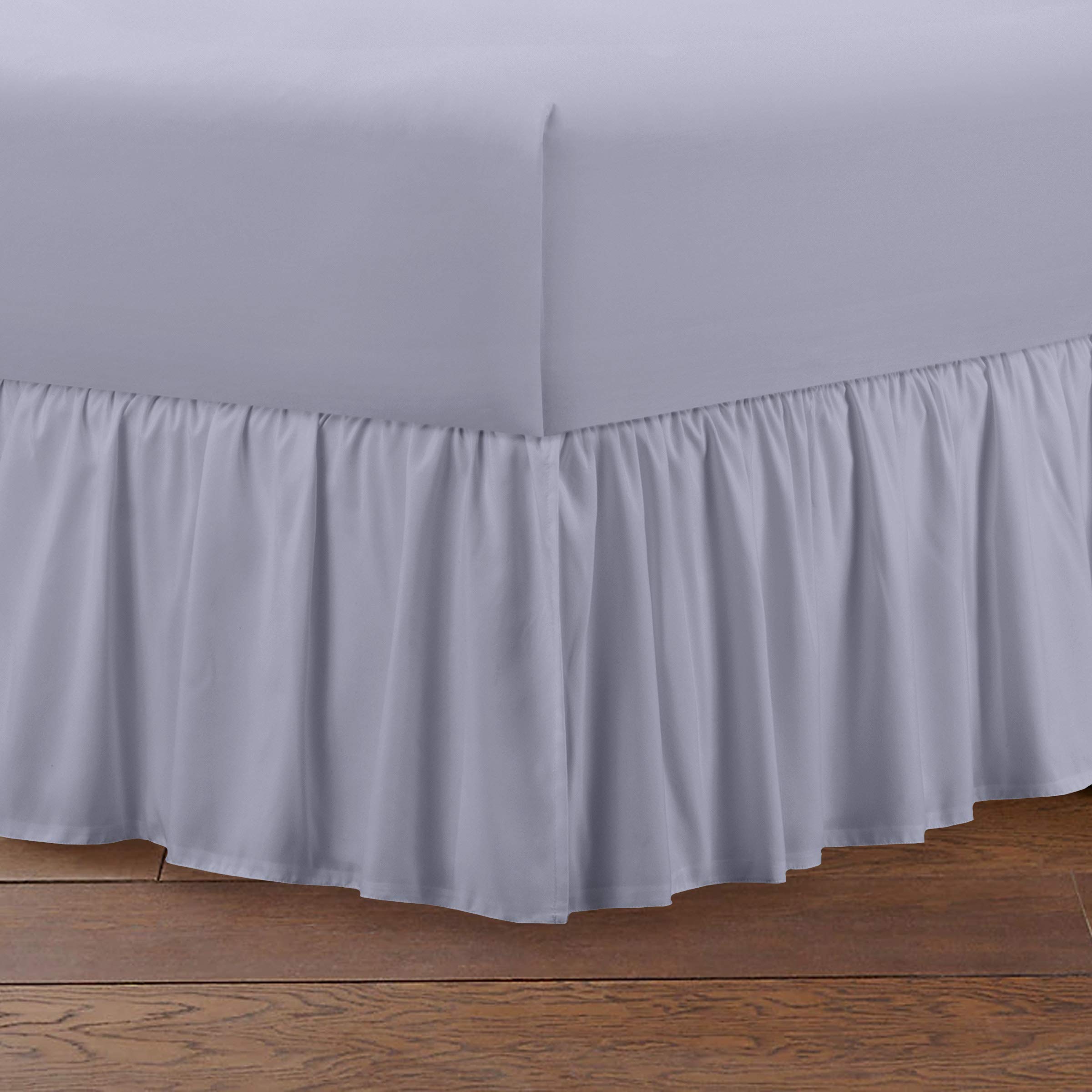 T152 Frill Valance Sheet Easy Care Polycotton Plain Dyed Bedding Uk Bed Size Grey DOUBLE