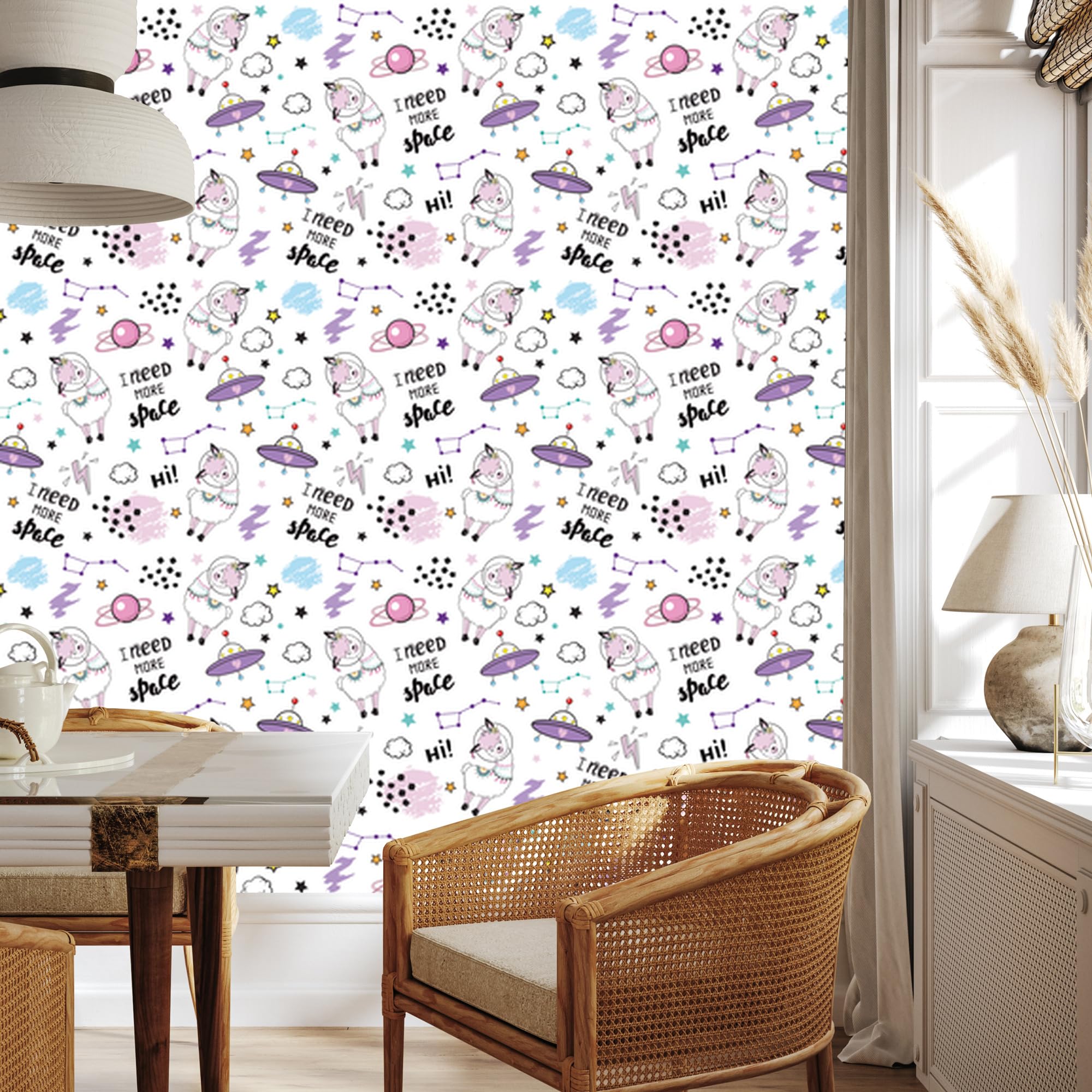 Vliestapete Lamas und Sterne 50 x 1000 cm | Ausdrucksstarke Bildgestaltung; Charaktervoller Raumschmuck; Harmonische Akzentfläche; Kleister im Set