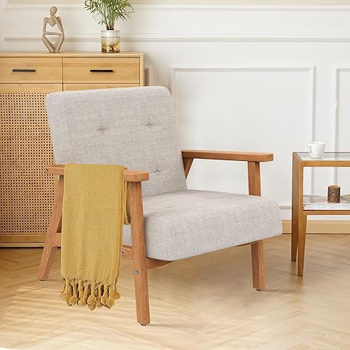 Miniatura 9 de Alunaune Juego de 2 sillas decorativas grises de mediados de siglo, sillas tapizadas para sala de estar, con marco de madera moderna, pantuflas,