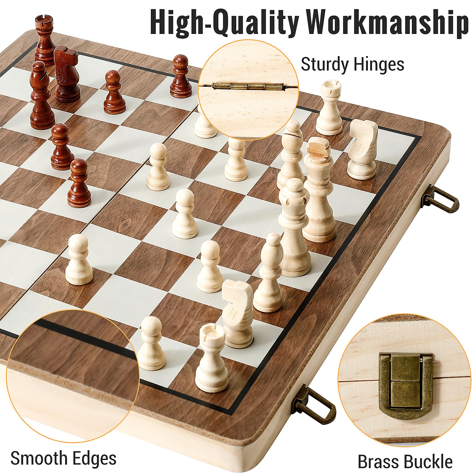 Set di Scacchi e Dama 2 in 1 Scacchiera Magnetica in Legno, Scacchi da Viaggio Pieghevoli 38CM, Giochi Educativi, Giocattoli e Regali, Scacchiera per Bambini e Adulti