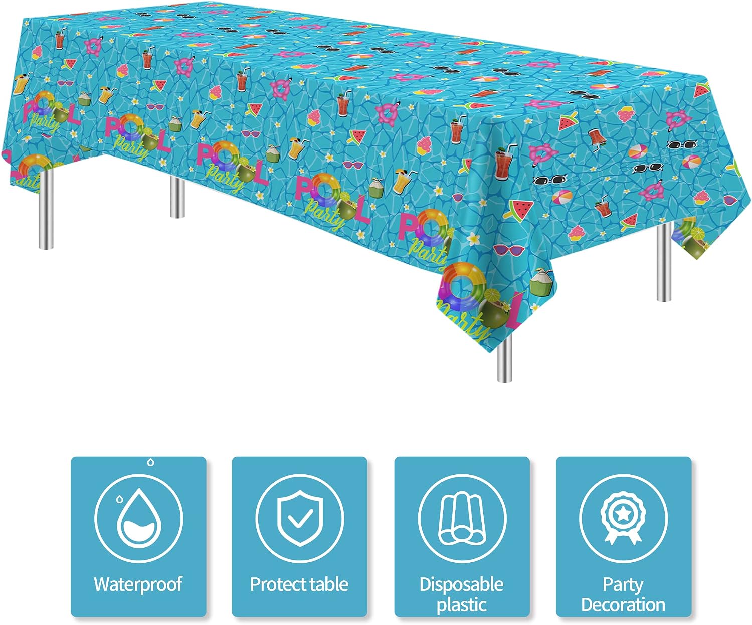 Pool Party Decorations Tablecloth, Disposable Summer Beach Party Tablecover for Birthday Baby Shower, Beach Pool Theme Party Table Decorations, 3Pack, 54in x 108in