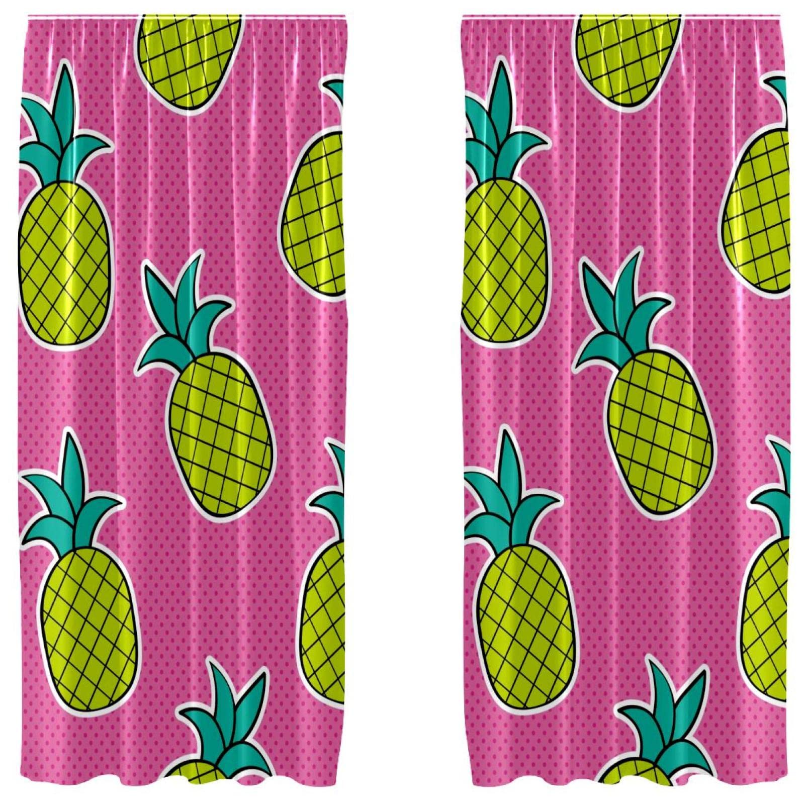 Cortinas opacas infantiles y juveniles con diseño de piña amarilla y lunares, 2 paneles 55x84