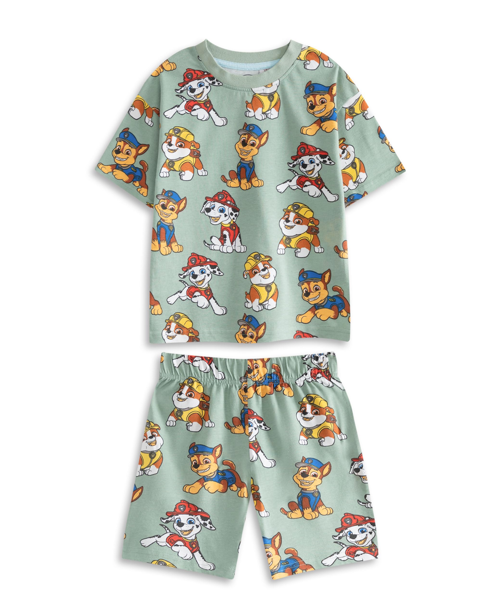 Paw Patrol Boys Ensemble de Pyjama Vert Clair, Gris et crème | Multi-Pack de 3 vêtements de Nuit à Manches Courtes et Jambes Courtes | Chase, Marshall, Skye & Rubble Vêtements de détente imprimés