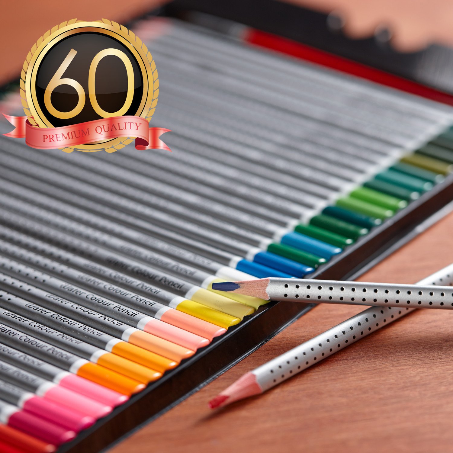 HERO Watercolor Pencils Set of 60 With Tin Case, For Sketch Coloring Pages And Books (Free Brush Included)