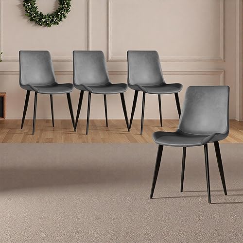 Miniatura 2 de Dining Chairs Set of 4, Modern Design PU Leather Metal Dining Room Chairs, Kitchen Table & Chair Sets, Desk Chair for Home Office Restaurant,Grey