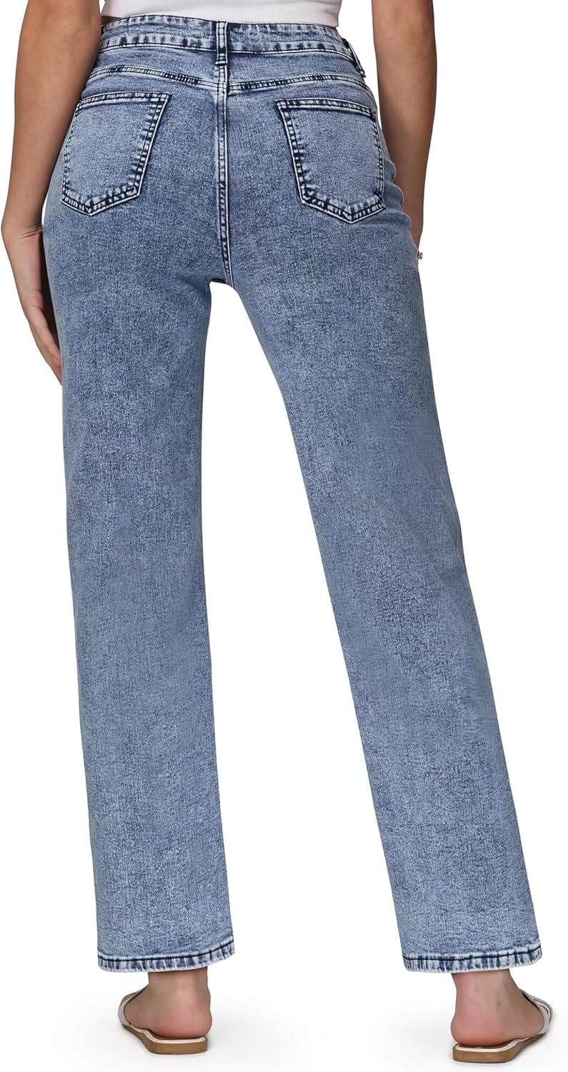 Womens Wide Leg Jeans High Waisted Stretchy Front Seams Ankle Length Straight Leg Jeans for Women - Image 4