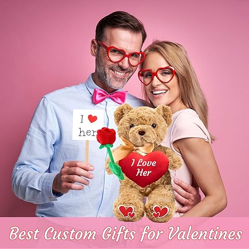 Miniatura 5 de Oso de peluche de San Valentín con corazón, lazo y rosa como regalo personalizado para ella con bolsa de regalo de San Valentín, oso de peluche con