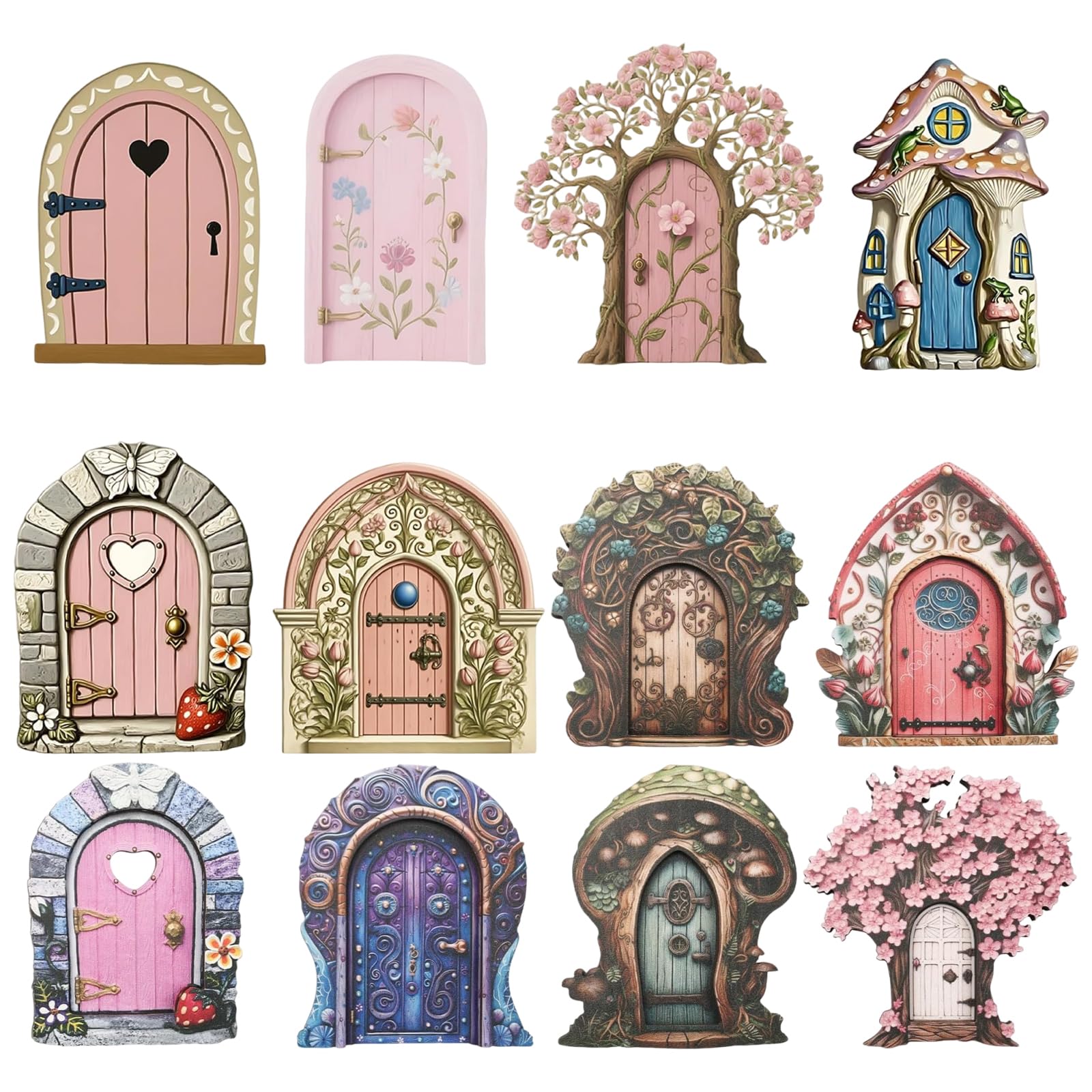 YcsRnn Fairy Door, Fairy Garden Accessories Set of 12 Enchanting Fairy Doors, Whimsical Fairy Ornaments for Outdoor Garden Decor and Indoor Fairy Gardens, Garden Tree Decorations for Magical Displays