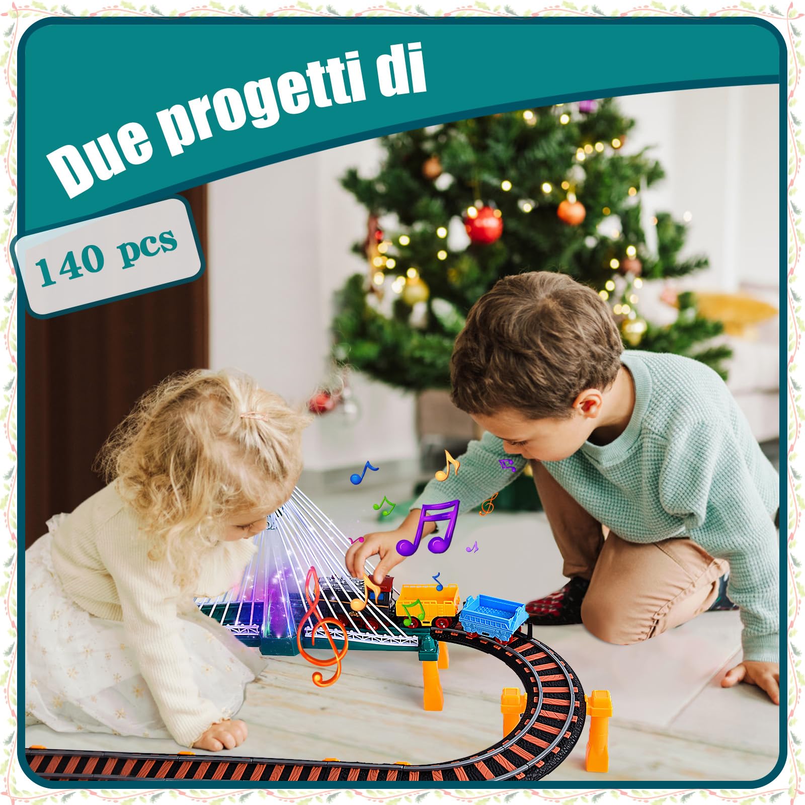 JONRRYIN Piste Macchinine per Bambini, 140Pezzi Trenino Elettrico con Pista da Corsa, Costruzione di Circuiti da Corsa con Auto e Treno Giocattolo, Giocattolo Educativo Regalo Bambino (140Pezzi)