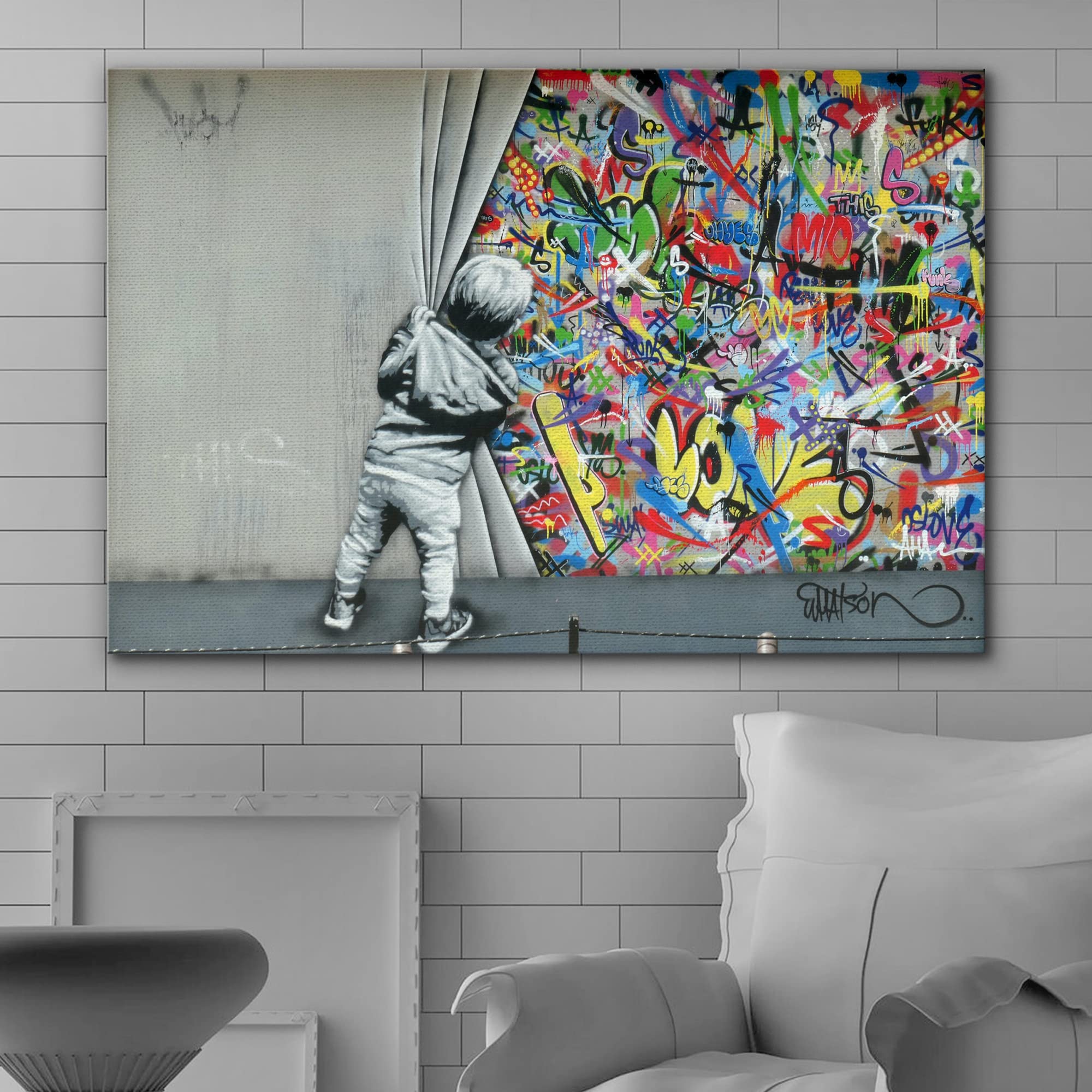 アート・デザイン・音楽 BANKSY GENIUS OR VANDAL Art Book Amazon.com: SIGNWIN Framed Canvas Wall Art Banksy Thinking
