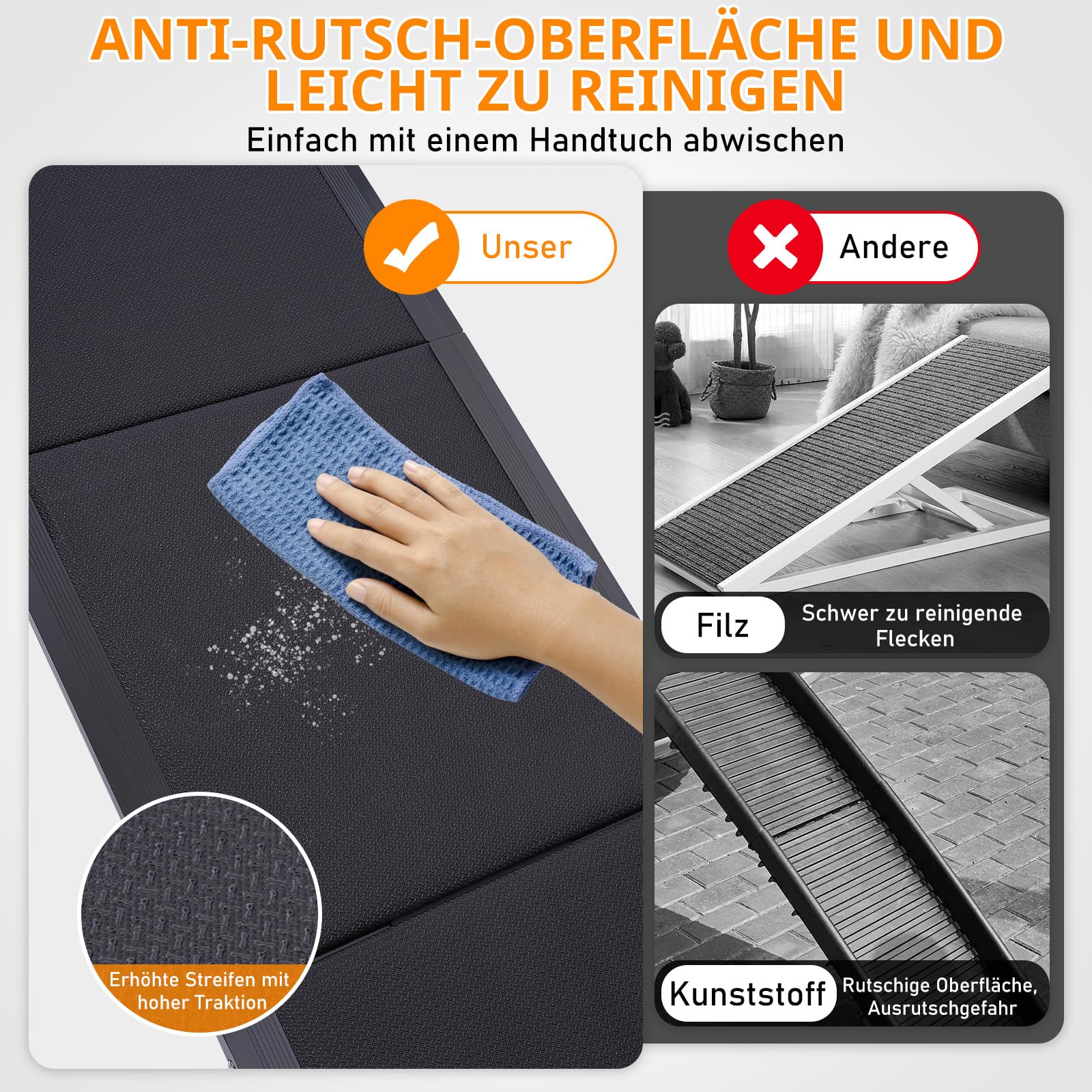 180×50cm Hunderampe Auto Klappbar, Anti-Rutsch Hunderampe für große Hunde, Leicht Aluminium Haustierrampe für Autos und SUV