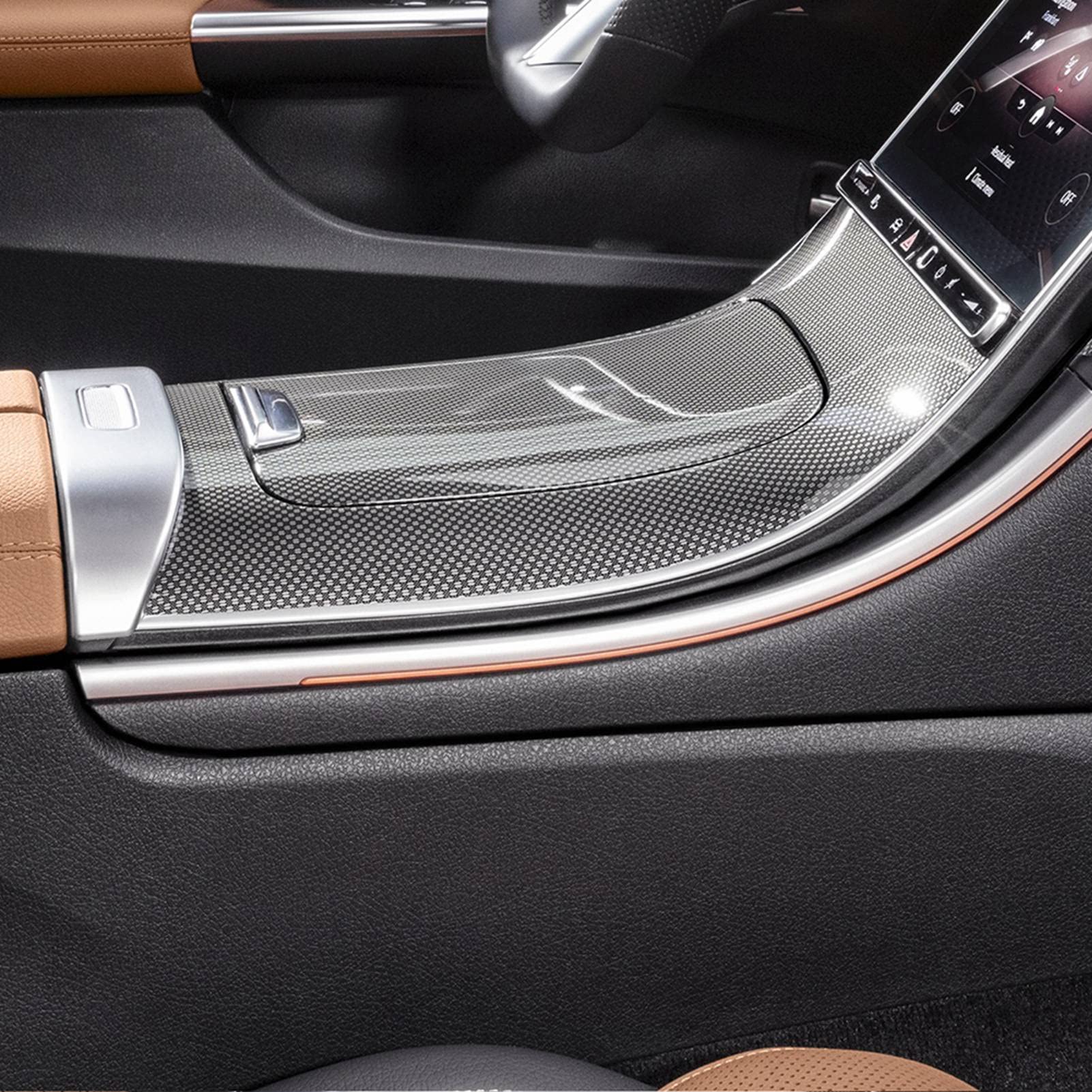 Embellecedor del Panel de Control Central Qiilu 2 Uds Panel de Cambio de Marchas de Control Central Estilo Fibra de Carbono Embellecedor LHD Recambio para Mercedes Benz Clase C W206 S206