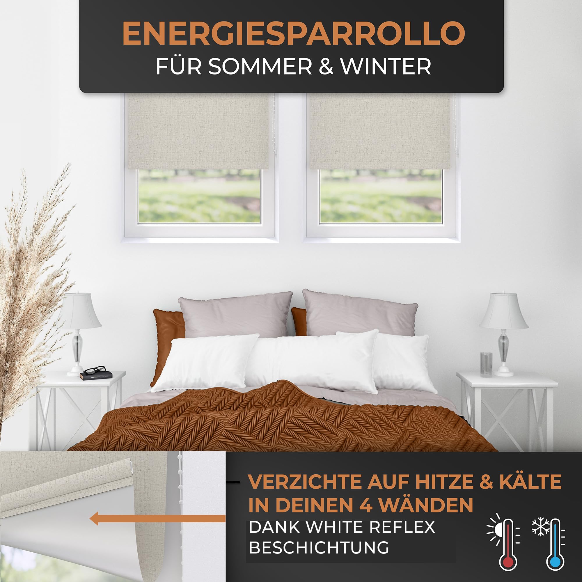 Thermorollo White Reflex, Breiten: 43-243 cm, Höhe bis 275 cm, Hier 203 x 190 cm (BxH) Anthrazit, Verdunklungsrollo mit Reflexionsbeschichtung, Kettenzug