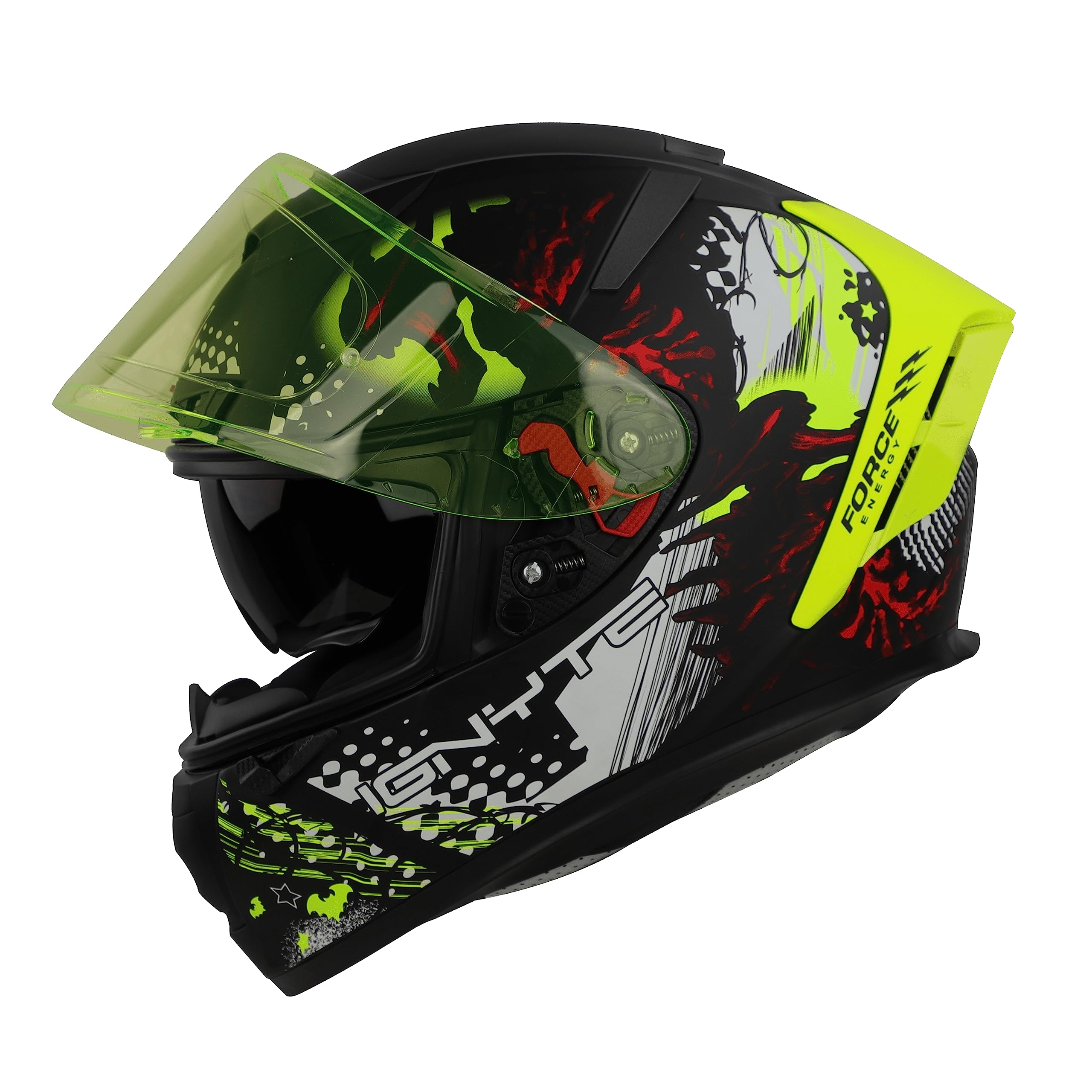 Ignyte Ign-4 Demon Isi / Dot Certified Full Face Graphic Motorcycling Helmet With Inner Smoke Sun Shield And Outer Anti Fog Clear Visor(Medium 580 Mm,Matt Black Neon)