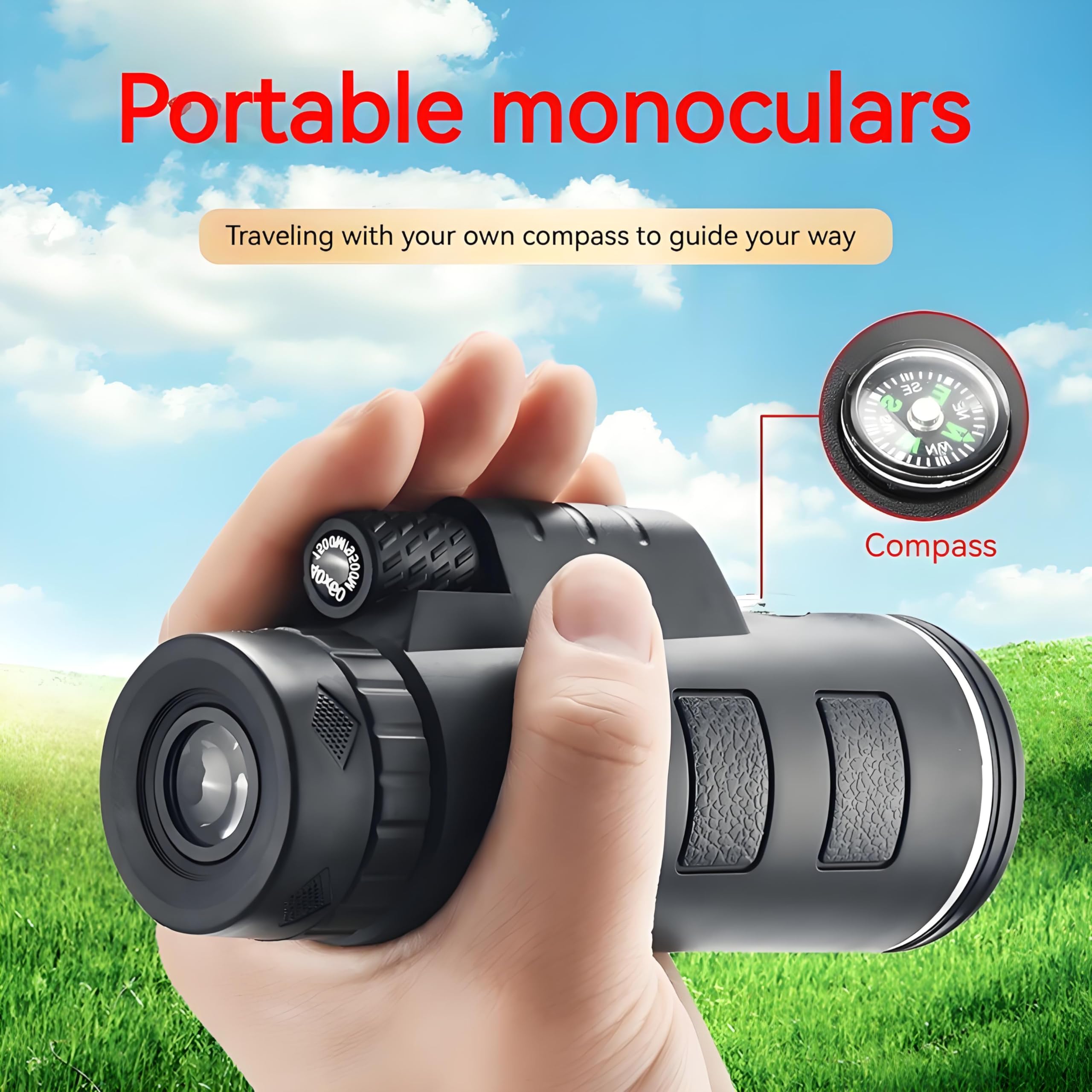 Mengshen 10x42 Monoculare Set con Adattatore Telefono Treppiede in Alluminio Pellicola Verde BAK4 Prisma Impermeabile Visione Bassa Luce per Smartphone Fotografia Osservazione all'aperto
