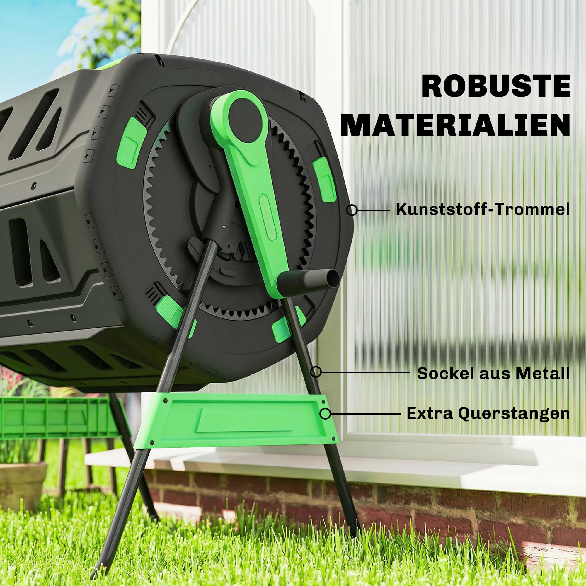 Outsunny Komposter 200 Liter, 94 x 67 x 98cm Schnellkomposter mit Lüftungsöffnungen Schiebetür, wetterfest Thermokomposter aus Kunststoff, Gartenkomposter, Kompostbehälter für Garten, Küchen, Balkon