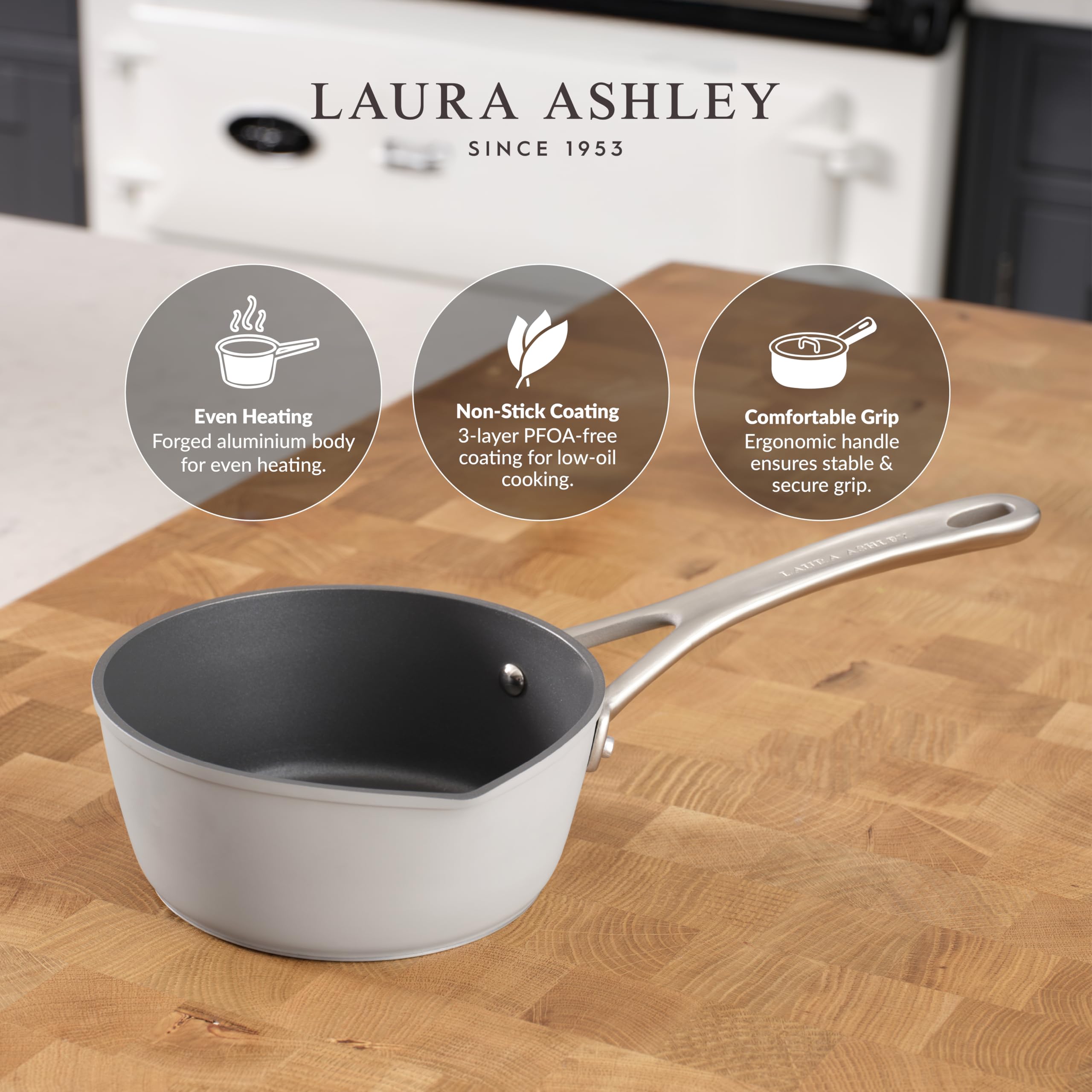 Laura Ashley 16 cm Melkpan met Tuit - 1,2 Liter PFOA/PFAS-Vrije